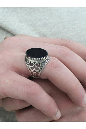 Oniks Siyah Taşlı  925 Ayar Gümüş Erkek Yüzük