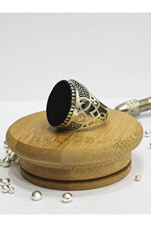 Oniks Siyah Taşlı  925 Ayar Gümüş Erkek Yüzük