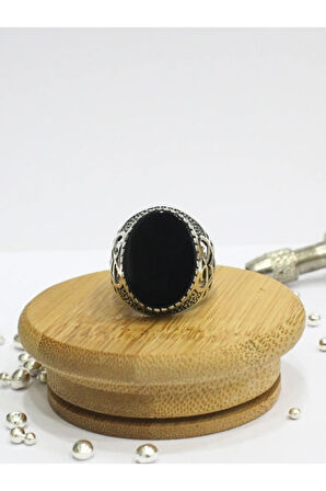 Oniks Siyah Taşlı  925 Ayar Gümüş Erkek Yüzük