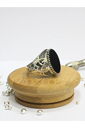 Oniks Siyah Taşlı  925 Ayar Gümüş Erkek Yüzük