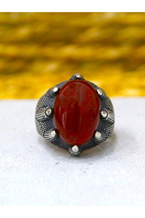 Ayar Gümüş Oval Pençe Model Akik Taşlı Yüzük