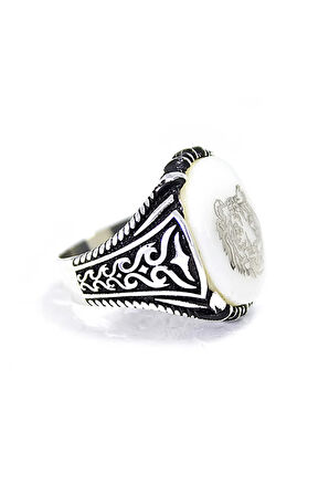 925 Ayar Gümüş Sedef Taş Kaplan Işleme Erkek Yüzük