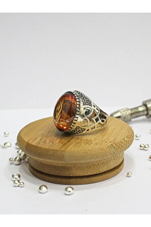 Sitrin Taşlı 925 Ayar Gümüş Erkek Yüzük