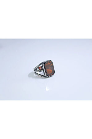 925 Ayar Gümüş Kafes Model Kırmızı Zirkon Taşlı Erkek Yüzük