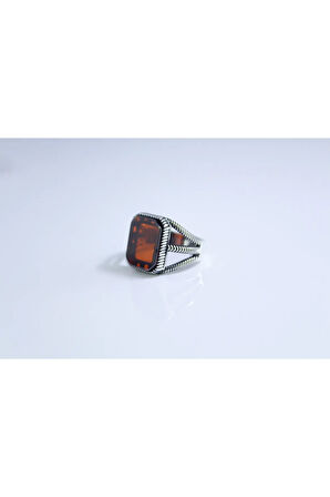 925 Ayar Gümüş Kafes Model Kırmızı Zirkon Taşlı Erkek Yüzük