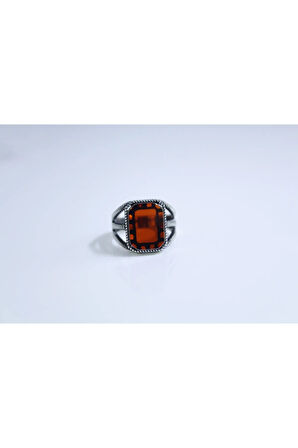 925 Ayar Gümüş Kafes Model Kırmızı Zirkon Taşlı Erkek Yüzük