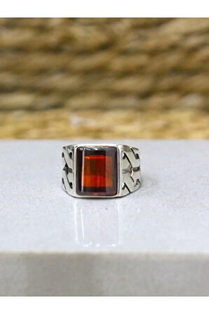 925 Ayar Gümüş Örgü Model Bombeli Kırmızı Zirkon Taşlı Yüzük