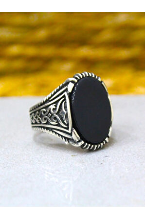 Oniks Taşlı Erkek Yüzük 925 Ayar Gümüş