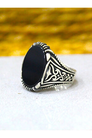 Oniks Taşlı Erkek Yüzük 925 Ayar Gümüş