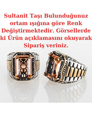 925 Ayar Gümüş Saat Kordon Model Sultanit Zultanite Taşlı Erkek Yüzük