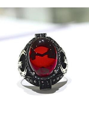 925 Ayar Gümüş Yakut Taşlı Anka Kuşu Işlemeli Erkek Yüzük