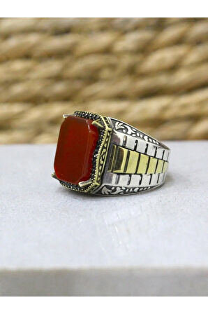 925 Ayar Gümüş Saat Kordon Model Kahverengi Akik Taşlı Erkek Yüzük