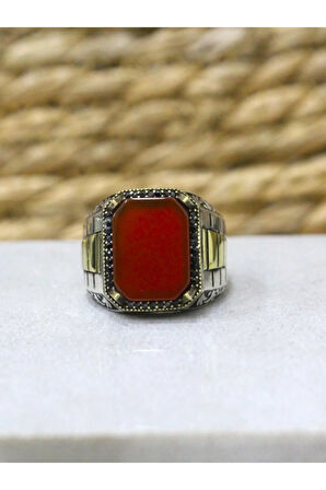 925 Ayar Gümüş Saat Kordon Model Kahverengi Akik Taşlı Erkek Yüzük