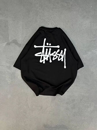 stilaura Unisex Bisiklet Yaka Baskılı Oversize T-Shirt - Siyah