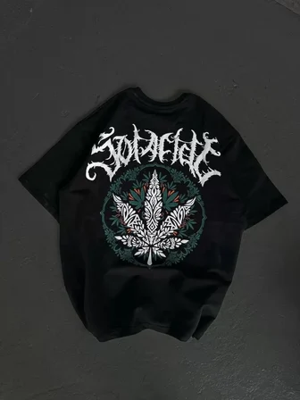stilaura Unisex Bisiklet Yaka Baskılı Oversize T-Shirt - Siyah