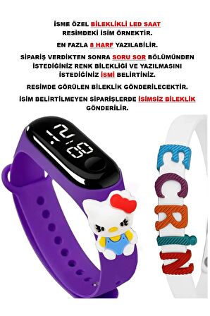 Mor Çocuk Dokunmatik Led Saat Kiti Figürlü Su Geçirmez İsimli Bileklikli STA-1120