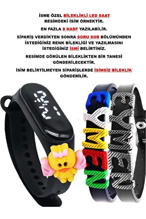 Siyah Çocuk Dokunmatik Led Saat Ördek Figürlü Su Geçirmez İsimli Bileklikli STA-1125