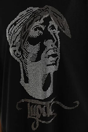 stilaura Unisex Taş Desenli Oversize T-Shirt - Siyah