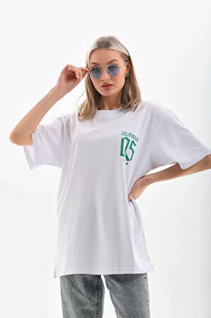 stilaura Unisex Baskılı Oversize T-Shirt - Beyaz