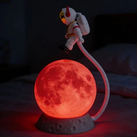 Sylar 3D Ay Üzerinde Astronot LED Gece Lambası – Dokunmatik 10 Renk Değiştiren Dekoratif Çocuk Odası Masaüstü Ay Lambası