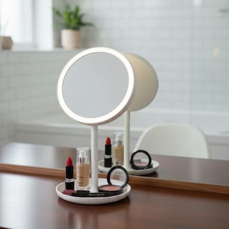 Sylar  LED Işıklı Yuvarlak Makyaj Aynası – Dokunmatik Ayarlanabilir Işık Tonlu, 360° Döner Masaüstü Profesyonel Makyaj ve Cilt Bakım Aynası