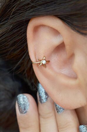 Sıkıştırmalı Kıkırdak Küpesi Star Earcuff