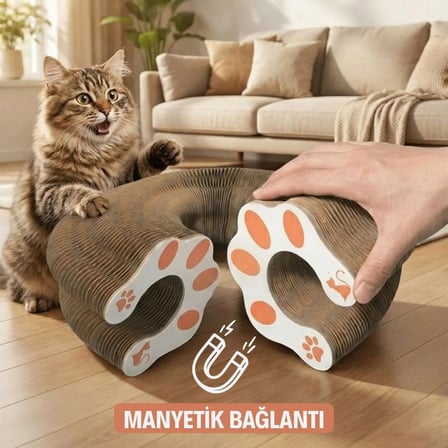 Akordiyon Karton Kedi Tırmalama Oyuncağı – Mıknatıslı Katlanabilir Etkileşimli Kedi Oyuncağı,Pençe Tahtası