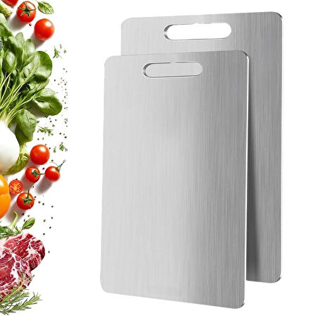 Sylar 2 Boy Paslanmaz Çelik Leke Tutmaz,Kırılmaz,Antibakteriyel,Elde ve Bulaşık Makinesinde Yıkanabilen Meyve,Sebze,Et,Tavuk Kesim Panosu