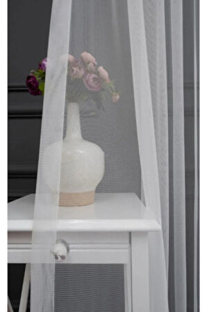 Pileli Tül Perde güneçlik şeffaf perde beyaz ( 250x250 ) STANDART