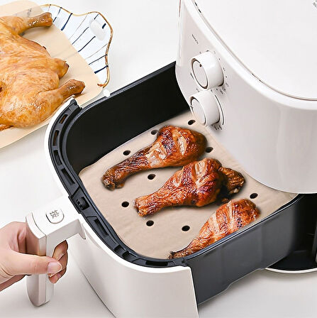 Sylar 150 Adet Air Fryer Pişirme Kağıdı Tek Kullanımlık Hava Fritöz Yağ Geçirmez Yapışmaz Gıda Pişirme Kağıdı Delikli Kare Model