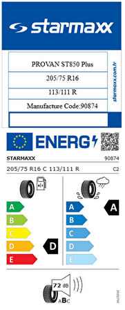 Starmaxx 205/75 R16 C TL 113/111R 10PR PROVAN ST850 Plus Kamyonet Yaz Lastiği (Üretim Tarihi:2025)