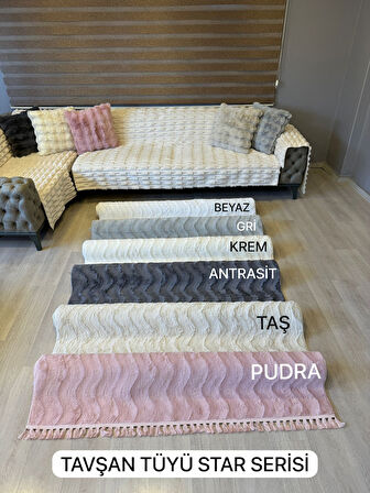Aries Home Tavşan Tüyü Pudra Yumuşak Makinada Yıkanabilir Kaymaz Antialerjik Dekoratif Halı
