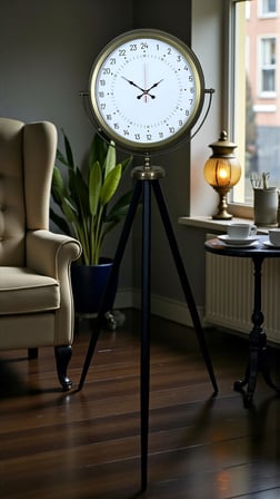 Eskitme 24 Saat Göstergeli Özel Tasarım Tripod Ayaklı Saat