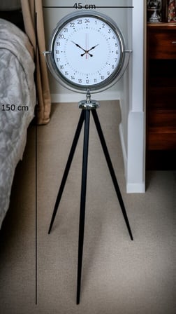Krom 24 Saat Göstergeli Özel Tasarım Tripod Ayaklı Saat