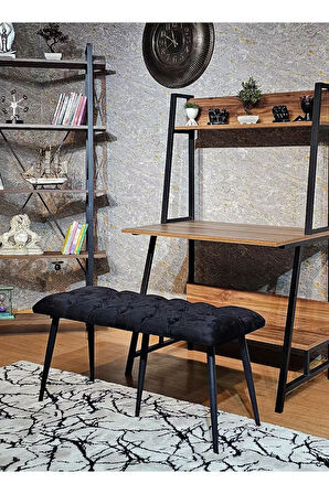 Siyah Boyalı Füme Oturak Metal Sivriltme Ayaklı Babyface Puf & Bench & Oturak