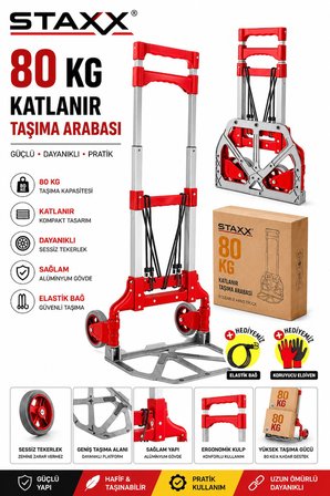 80 KG Katlanır Taşıma Arabası | Portatif Koli Yük El Arabası | Alüminyum Gövde | Sessiz Tekerlek | B