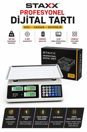 40 KG Dijital Terazi | 2 Gr Hassasiyet | Şarjlı LCD Elektronik Market Manav Kasap Pazarcı Tartısı