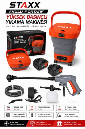 Kömürsüz BL Motor x2 Akülü Yüksek Basınçlı Oto Araç Bahçe Yıkama Akülü İlaçlama Tabancası Kovalı Set