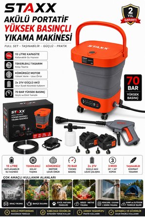 Kömürsüz BL Motor x2 Akülü Yüksek Basınçlı Oto Araç Bahçe Yıkama Akülü İlaçlama Tabancası Kovalı Set