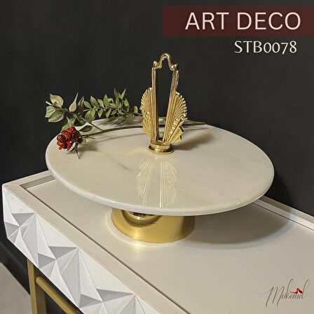 art deco 3'lü set metal & beyaz mermer Dekoratif Tabak & Kase masa Komodin Konsol Şifonyer