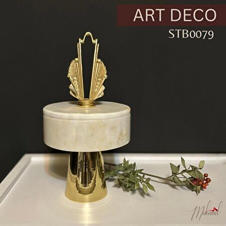 art deco 3'lü set metal & beyaz mermer Dekoratif Tabak & Kase masa Komodin Konsol Şifonyer