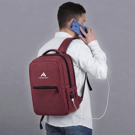 Bordo Laptop Sırt Çantası, Bilgisayar Korumalı İç Bölmeli Notebook Çantası, Organizer Cepli ve USB Şarj Portlu