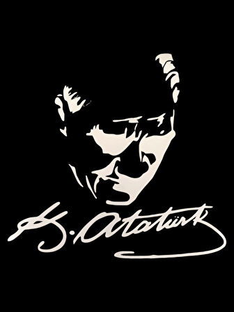 K.Atatürk Silüetli İmzalı Oto Sticker Beyaz 20x20cm BY2