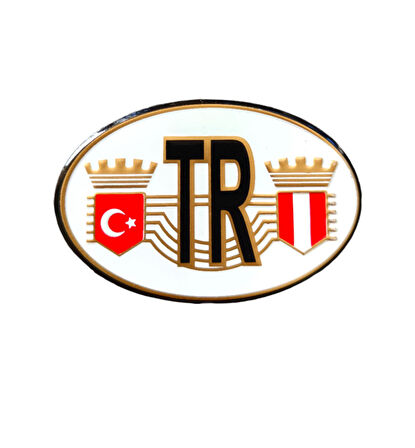 TR Türkiye Bayraklı Oval Metal Etiket Sticker Kırmızı