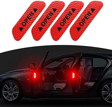 Araba Kapı Açık Uyarı Reflektörü Etiket Sticker 4'lü 9.5x2.5cm Kırmızı