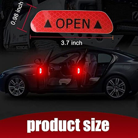 Araba Kapı Açık Uyarı Reflektörü Etiket Sticker 4'lü 9.5x2.5cm Kırmızı