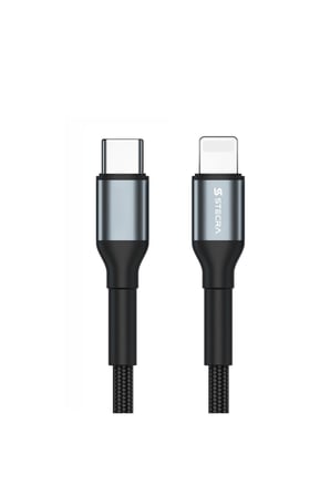Type-C to Lightning iPhone Uyumlu Naylon Örgülü Hızlı Şarj ve Data Kablosu Siyah