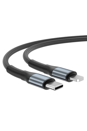 Type-C to Lightning iPhone Uyumlu Naylon Örgülü Hızlı Şarj ve Data Kablosu Siyah