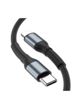 Type-C to Lightning iPhone Uyumlu Naylon Örgülü Hızlı Şarj ve Data Kablosu Siyah
