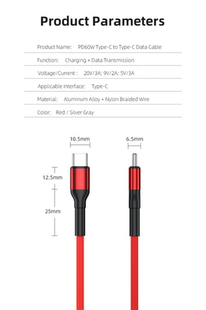 60W PD 3A Type-C to Type-C Naylon Örgülü Hızlı Şarj ve Data Kablosu